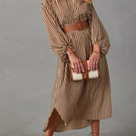 ETHEREAL SWEETIE STRIPED BELTED MIDI DRESS