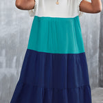 Loose Ruffle Sleeves Contrast Color Falbala Pleated Split-Joint Round-Neck Mini Dresses