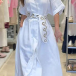 Solid Color Lapel Pocket Pattern Lace-up Loose Maxi Dress