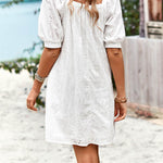 Loose Puff Sleeves Jacquard Solid Color Square-Neck Mini Dresses