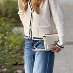 French Chanel style contrasting color trim knitted cardigan