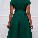 Bowknot Lace-Up Solid Color V-Neck Midi Dresses