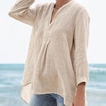 Zeagoo Zeagoo Women's Cotton and Linen Loose Baggy Plus Size V Neck Long Sleeve Beach Shirts Blouses Tops