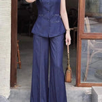 High Waisted Loose Elasticity Pockets Solid Color Jean Pants Bottoms Trousers