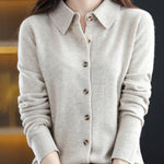 Casual Loose Long Sleeves Buttoned Solid Color Lapel Collar Cardigan Tops