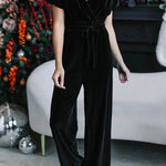 Solid color velvet sexy casual lace-up jumpsuit