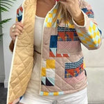 Geometric print stand collar quilted cotton coat