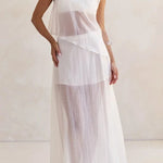 Lena Semi-sheer Irregular Hem Top and High Rise Side Zipper A-line Maxi Skirt Set