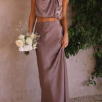 Such A Vibe High Neck Satin Drape Maxi Skirt Set