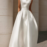 Ethereal High-Neck Sleeveless Satin A-Line Evening Gown