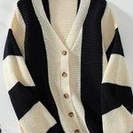 Contrast Striped Women's Sweater Cardigan Autumn And Winter Casual Loose Women's Knitting Shirt