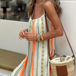 Happy Sunday Linen Blend Ethnic Print A-line Cami Maxi Dress