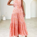 Elegant Loose Fashion Trend Print Lace Up Swing Dress