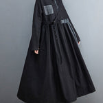 Original Loose Denim Split-Joint Tied Lapel Collar Long Sleeves Midi Dress