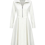 Long Sleeves Skinny Soft Zipper Lapel Midi Dresses
