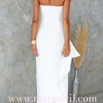Margo Elegant Strapless Ruched Slit Maxi Dress
