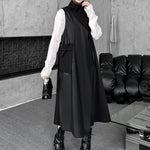 Irregularity Loose Asymmetric Buttoned Solid Color Split-Joint High Neck Midi Dresses
