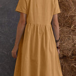 Loose Pocket Solid Color Round Neck Short Sleeve Dress