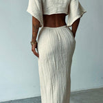 Lace-up Exposed Waist Cotton and Linen Dress