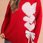 Racing Red Love Jacquard Bow Knitted Sweater