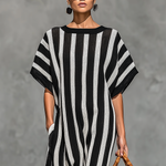 Women's Minimalist Black And White Striped Knitted Sheer Jumpsuit