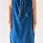 A-Line Loose Pockets Solid Color Tied Round-Neck Maxi Dresses