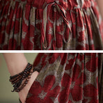 Loose Oversize Drawstring Floral Printed Round-Neck Midi Dresses