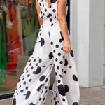High Waisted Sleeveless Polka-Dot Mock Neck Jumpsuits