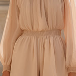 Chiffon Mock Neck Romper ��� Romantic Sheer Elegance For Effortless Glamour