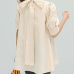 Casual Loose Bow-Embellished Solid Color Blouse
