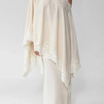 Like A Swan Lace Trim Off Shoulder Cape Top and Elastic Waist Draped Maxi Skirt Set
