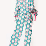 Christmas Printed Velvet Lace-up Long-sleeve Pocket Top and Elastic Waist Wide-leg Pants Set