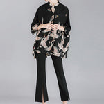 Original Crane Printed Buttoned Stand Collar Half Sleeves Blouse