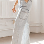 Washed denim multi-pocket non-stretch overalls