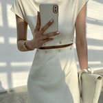 A-Line High Waisted Detachable Hollow Split-Joint Mock Neck Midi Dresses