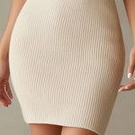 Ivory Ribbed Knit Halter Mini Dress – Cross-Neck Keyhole Detail