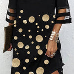 Half Sleeves Loose Hollow Mesh Polka-Dot Split-Joint Cold Shoulder Mini Dresses