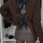 Bow Slit Back Round Neck Sweater