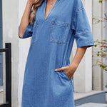 A-line Loose Pockets Solid Color Lapel Mini Dresses