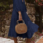 Fashion Solid Patchwork V Neck Cake Skirt Dresses