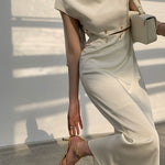A-Line High Waisted Detachable Hollow Split-Joint Mock Neck Midi Dresses