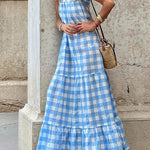 Strapless plaid stitching sleeveless dress with straps