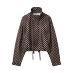 Polka Dot Print Stand Collar Zip-Up Drawstring Cropped Jacket