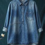 Women's Lapel Neck Casual Solid Colour Cotton Long Sleeve Shirt