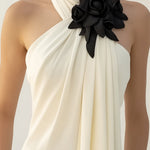 Chic Draped Halter Top With Elegant Floral Detailing