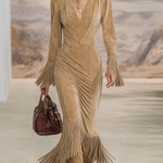 Retro Western Style V-neck Fringed Faux Suede Maxi Dress