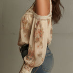 Vintage Boho Cream Floral Off-Shoulder Lace Blouse