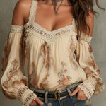 Vintage Boho Cream Floral Off-Shoulder Lace Blouse