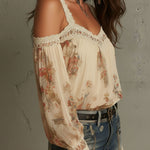 Vintage Boho Cream Floral Off-Shoulder Lace Blouse