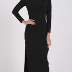 Bodycon Long Sleeves Backless Solid Color Split-Joint Split-Side Round-Neck Maxi Dresses